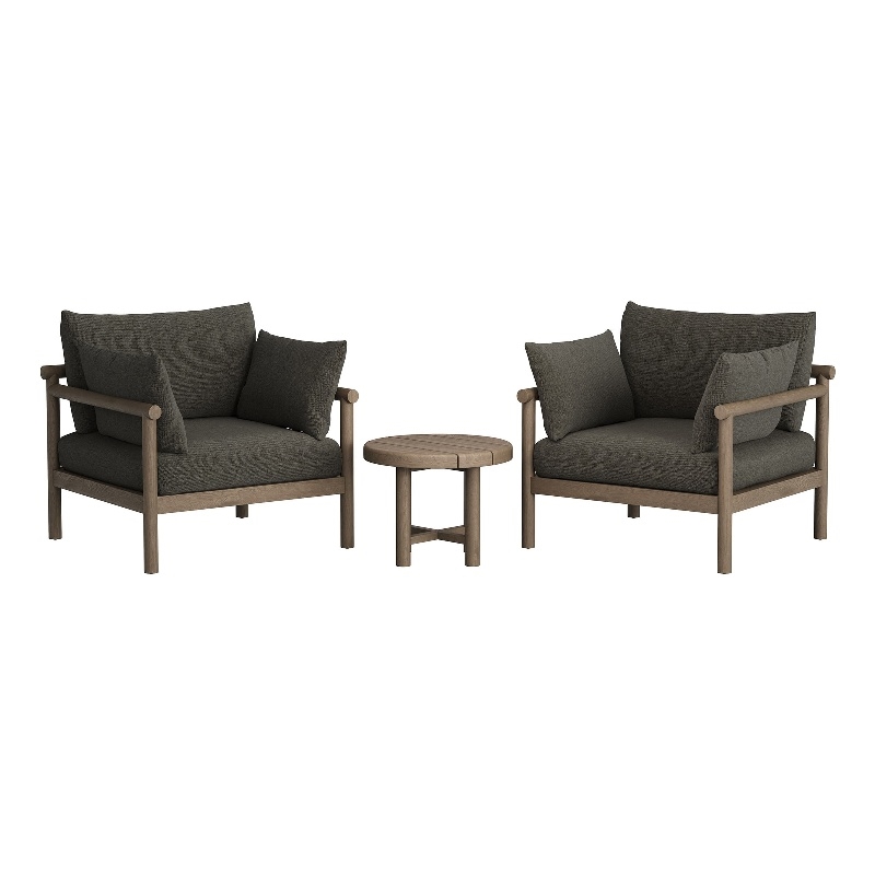 Eleni 3-Piece Outdoor Teak Wood Furniture Set in Weathered Gray Flint