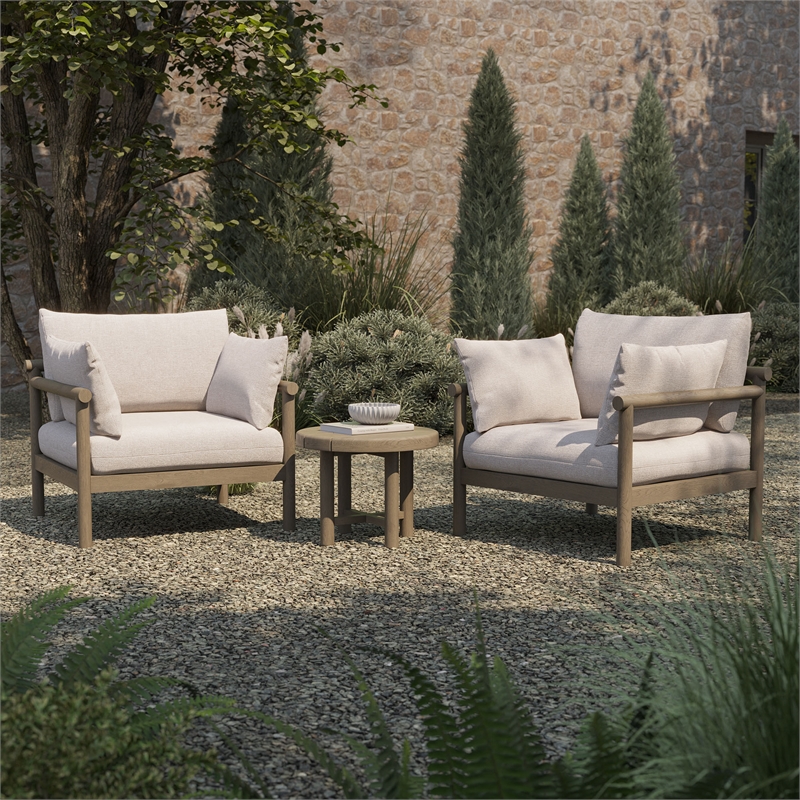 Eleni 3-Piece Outdoor Teak Wood Furniture Set in Weathered Gray Pebble