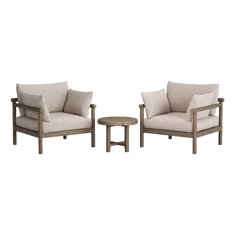 Eleni 3-Piece Outdoor Teak Wood Furniture Set in Weathered Gray Pebble