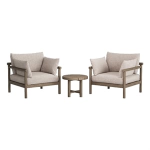 Eleni 3-Piece Outdoor Teak Wood Furniture Set in Weathered Gray Pebble