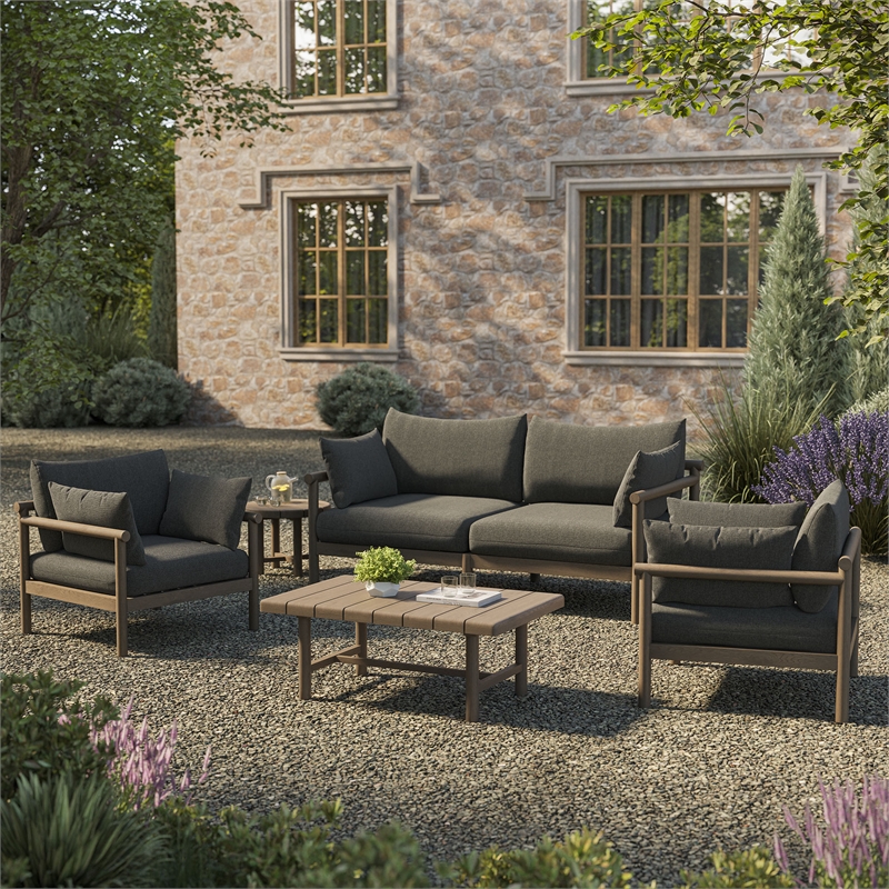 Eleni 5-Piece Outdoor Teak Wood Furniture Set in Weathered Gray Flint