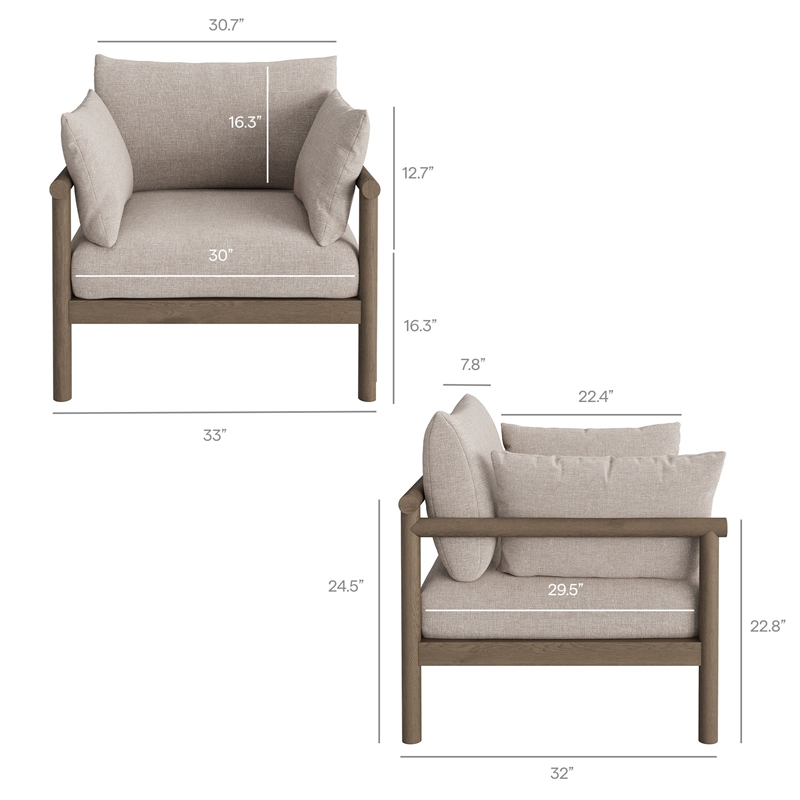 Eleni 5-Piece Outdoor Teak Wood Furniture Set in Weathered Gray Pebble