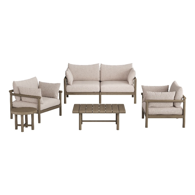 Eleni 5-Piece Outdoor Teak Wood Furniture Set in Weathered Gray Pebble