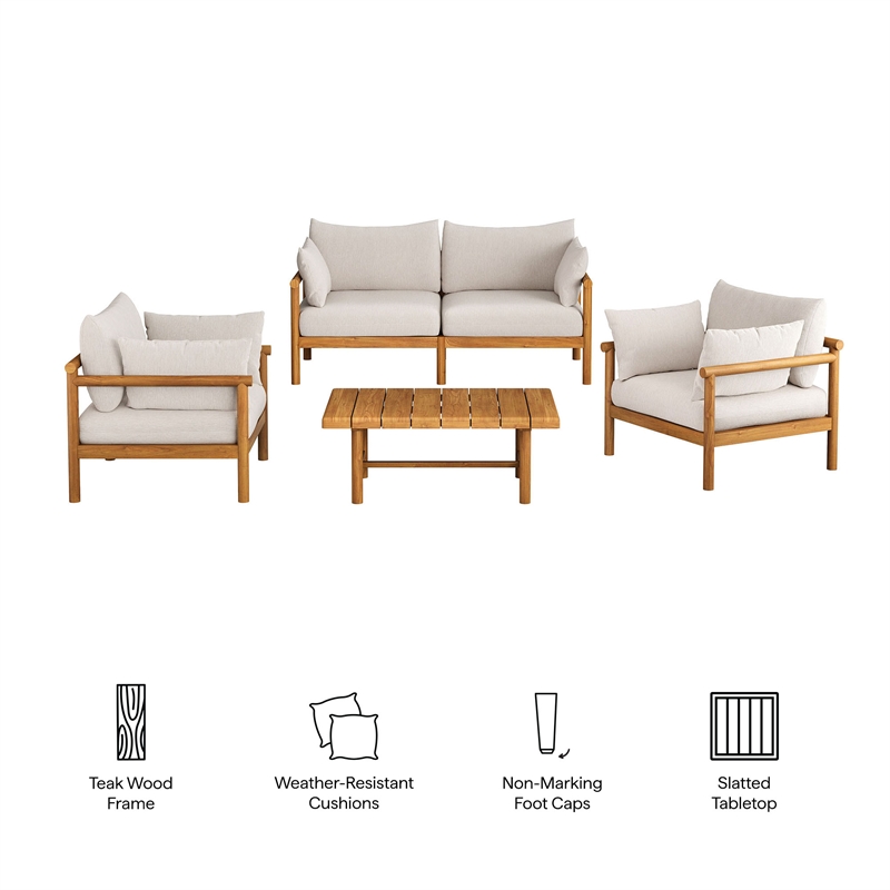 Eleni 4-Piece Outdoor Teak Wood Sofa Set in Natural Sail