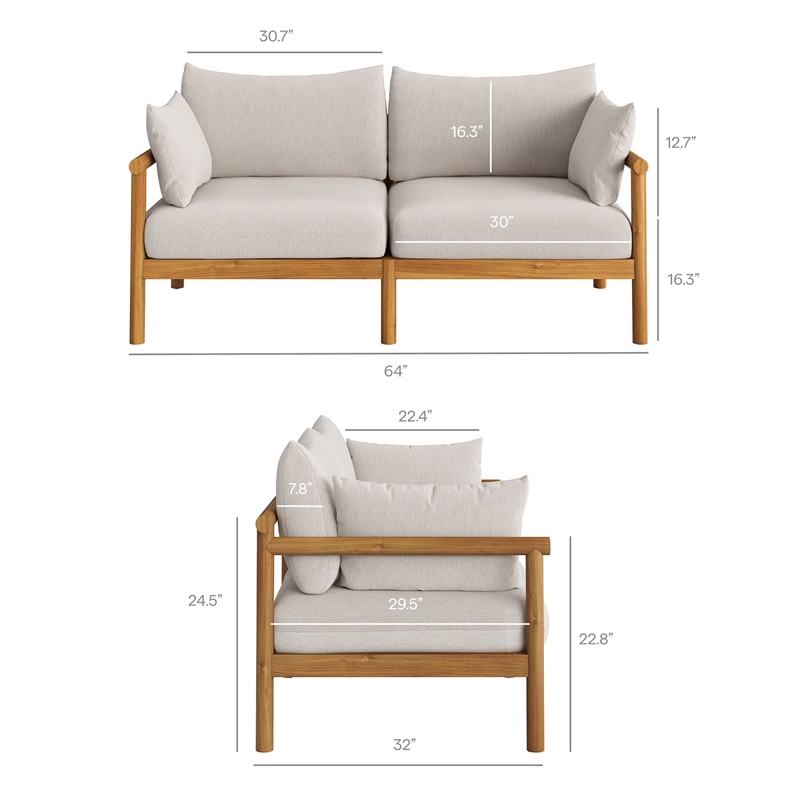 Eleni 4-Piece Outdoor Teak Wood Sofa Set in Natural Sail