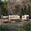 Eleni 4-Piece Outdoor Teak Wood Sofa Set in Natural Sail