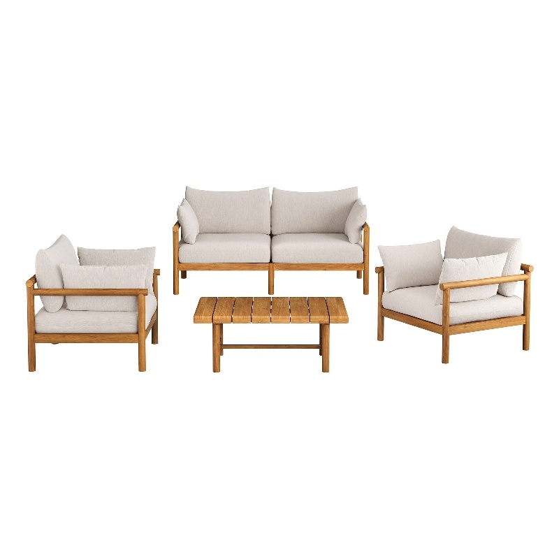 Eleni 4-Piece Outdoor Teak Wood Sofa Set in Natural Sail