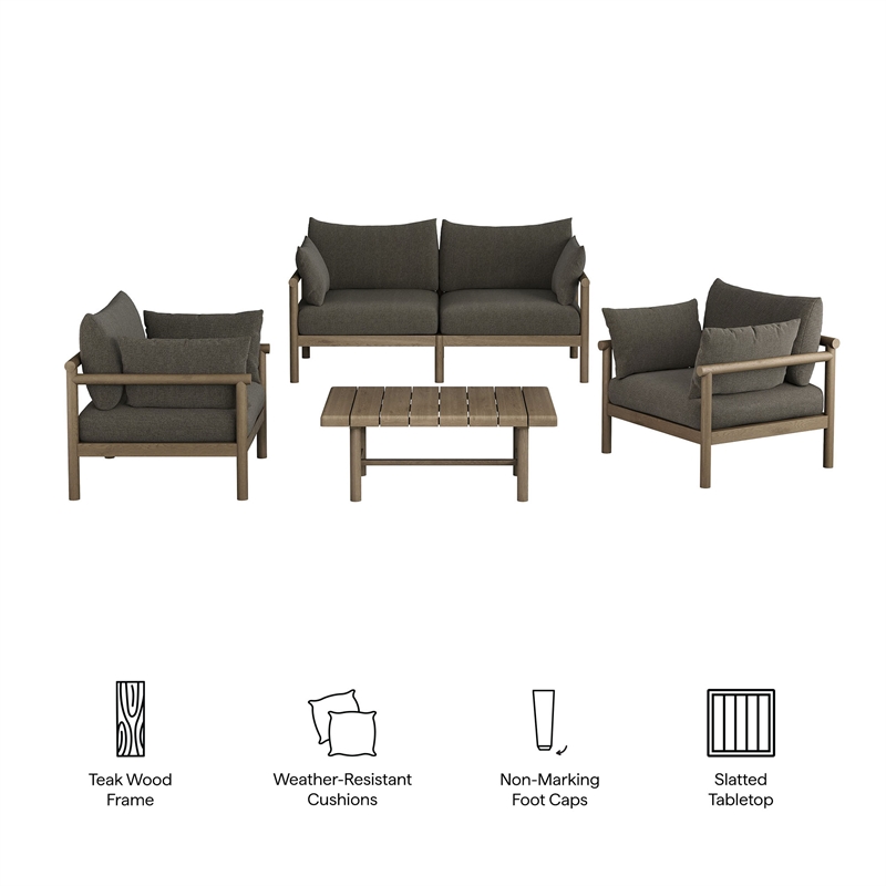 Eleni 4-Piece Outdoor Teak Wood Sofa Set in Weathered Gray Flint
