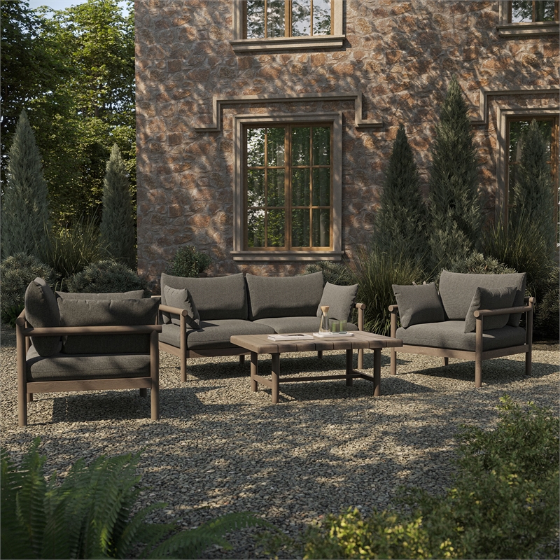 Eleni 4-Piece Outdoor Teak Wood Sofa Set in Weathered Gray Flint