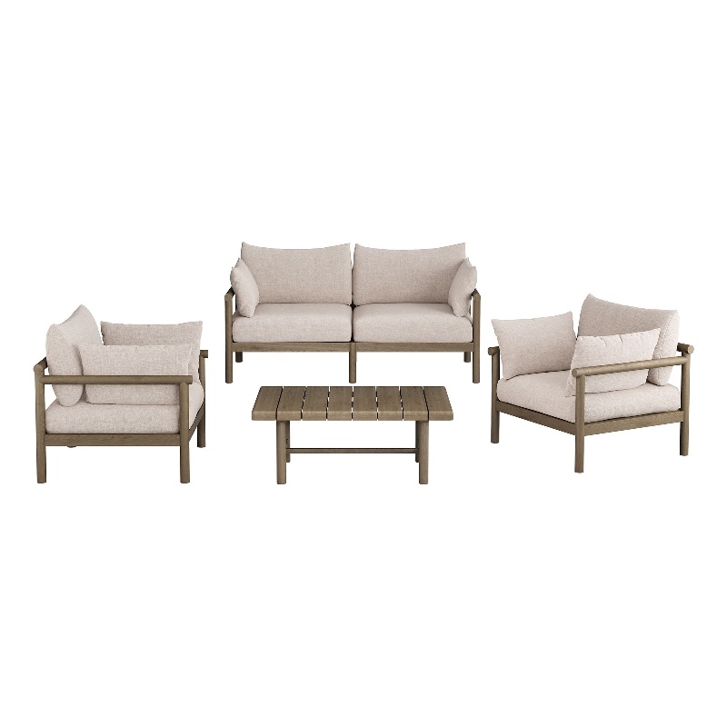 Eleni 4-Piece Outdoor Teak Wood Sofa Set in Weathered Gray Pebble