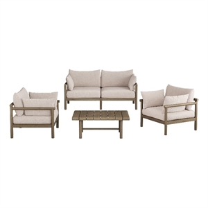 Eleni 4-Piece Outdoor Teak Wood Sofa Set in Weathered Gray Pebble