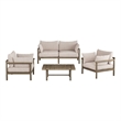 Eleni 4-Piece Outdoor Teak Wood Sofa Set in Weathered Gray Pebble