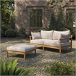 Eleni 2-Piece Outdoor Teak Wood Loveseat with Ottoman Set in Natural Sail