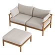 Eleni 2-Piece Outdoor Teak Wood Loveseat with Ottoman Set in Natural Sail
