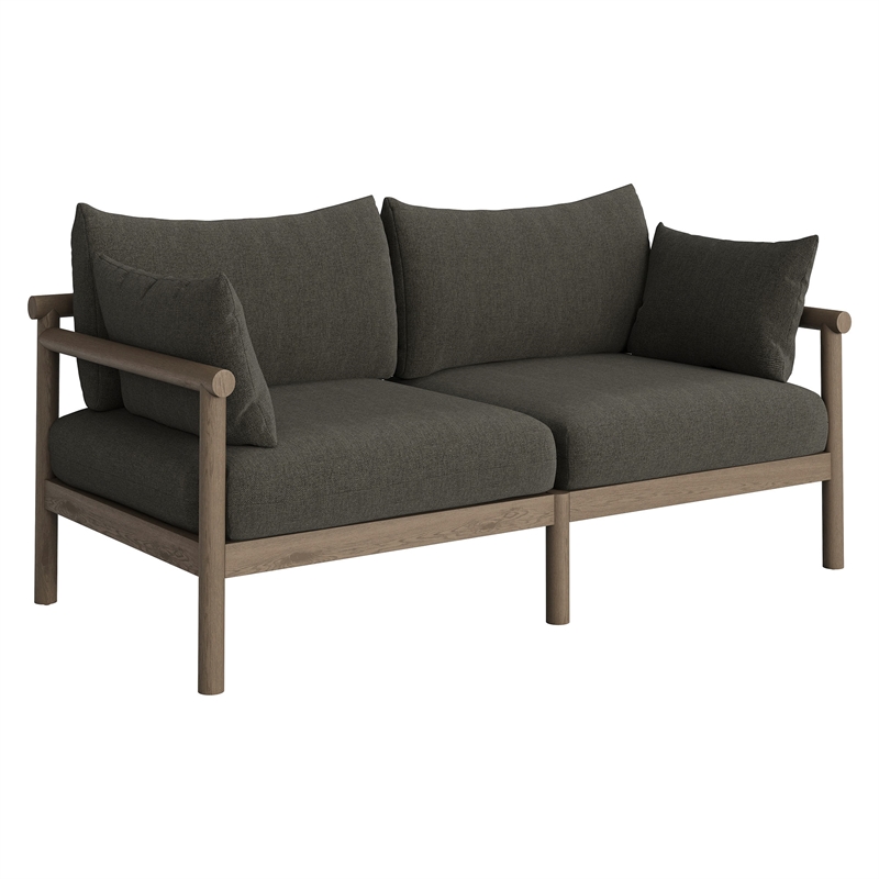 Eleni 2-Piece Outdoor Teak Wood Loveseat with Ottoman Set in Weathered Gray Flint