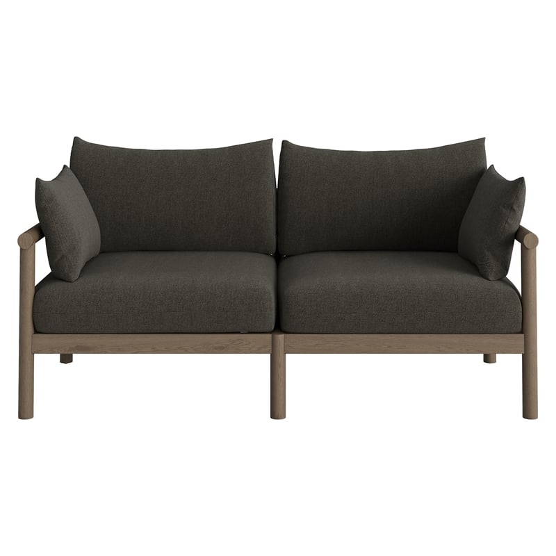 Eleni 2-Piece Outdoor Teak Wood Loveseat with Ottoman Set in Weathered Gray Flint