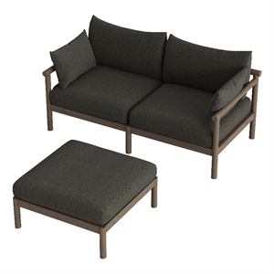 Eleni 2-Piece Outdoor Teak Wood Loveseat with Ottoman Set in Weathered Gray Flint