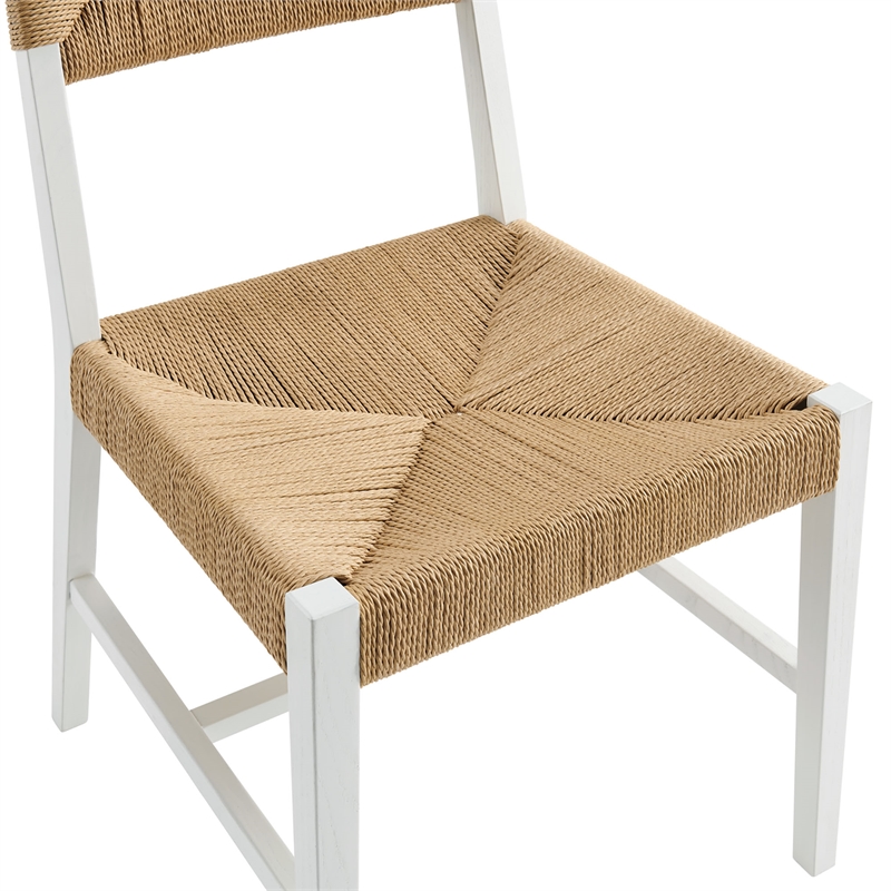 Modway Bodie Elm Wood Dining Side Chair With Paper Rope Seat in White Natural