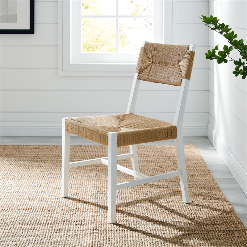 Modway Bodie Elm Wood Dining Side Chair With Paper Rope Seat in White Natural