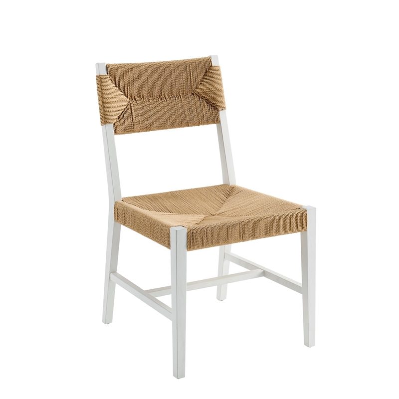 Modway Bodie Elm Wood Dining Side Chair With Paper Rope Seat in White Natural