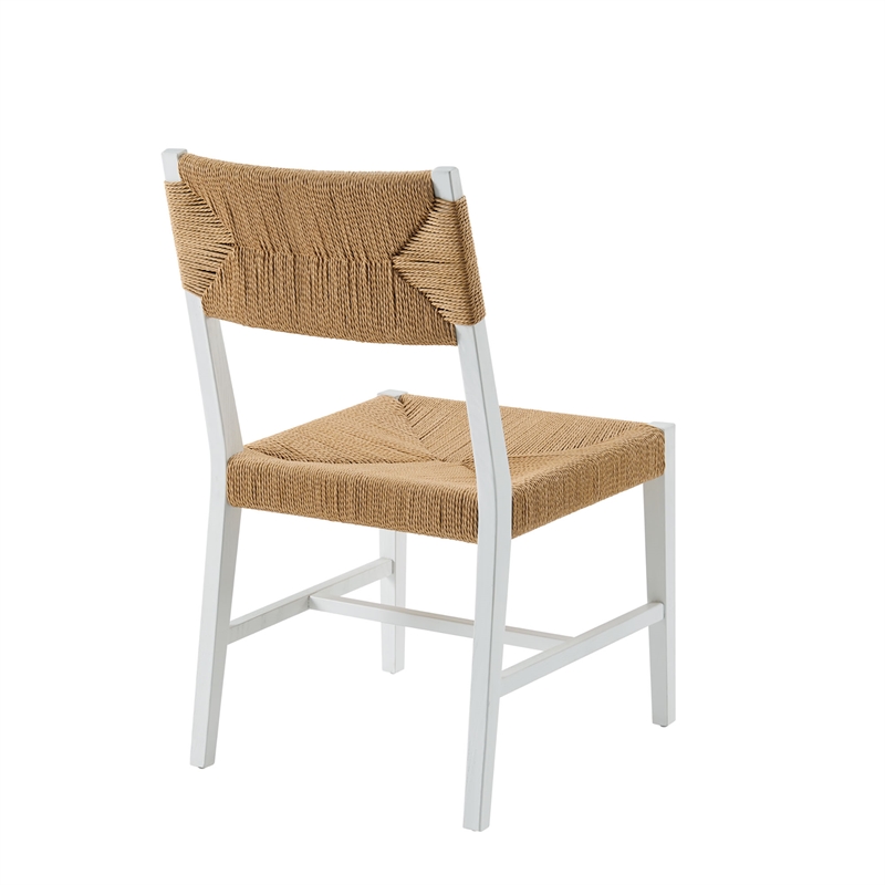 Modway Bodie Elm Wood Dining Side Chair With Paper Rope Seat in White Natural