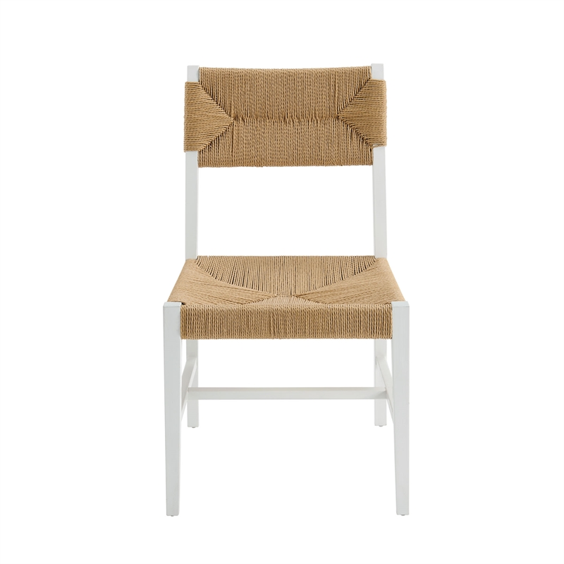 Modway Bodie Elm Wood Dining Side Chair With Paper Rope Seat in White Natural