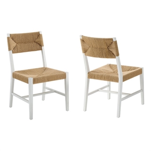 Modway Bodie Elm Wood Dining Side Chair With Paper Rope Seat in White Natural