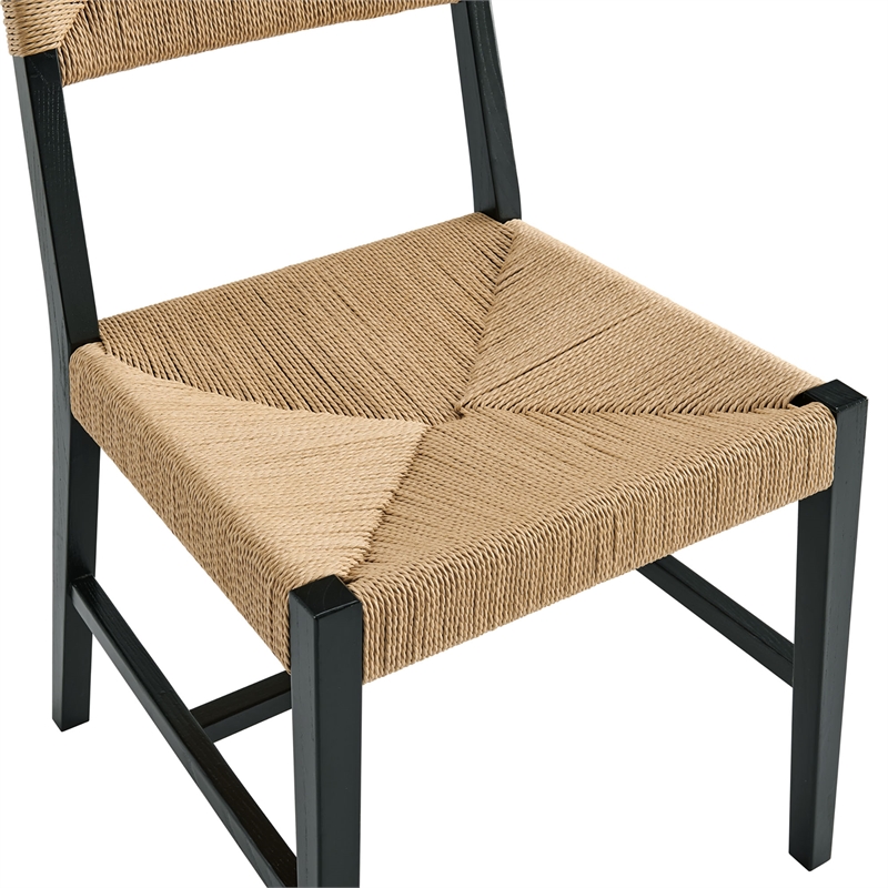 Modway Bodie Elm Wood Dining Side Chair With Paper Rope Seat in Black Natural