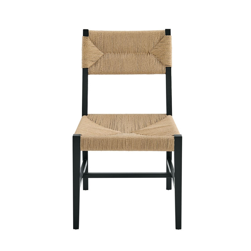 Modway Bodie Elm Wood Dining Side Chair With Paper Rope Seat in Black Natural
