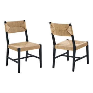 Modway Bodie Elm Wood Dining Side Chair With Paper Rope Seat in Black Natural
