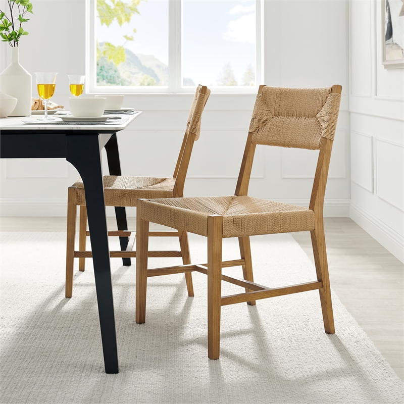 Modway Bodie Elm Wood Dining Side Chair With Paper Rope Seat in Natural Natural