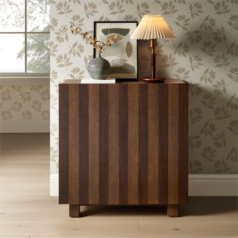 Kline 2-Door Striped Accent Cabinet in Dark Walnut Stripe