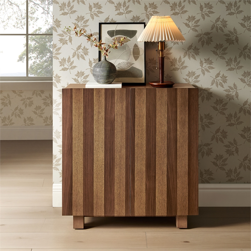 Kline 2-Door Striped Accent Cabinet in Oak Walnut Stripe