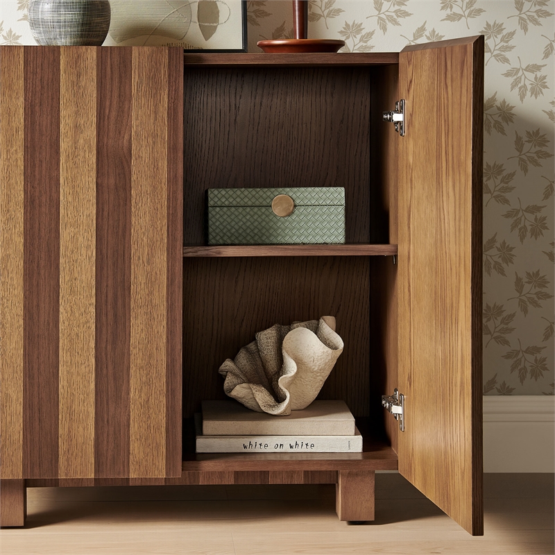 Kline 2-Door Striped Accent Cabinet in Oak Walnut Stripe