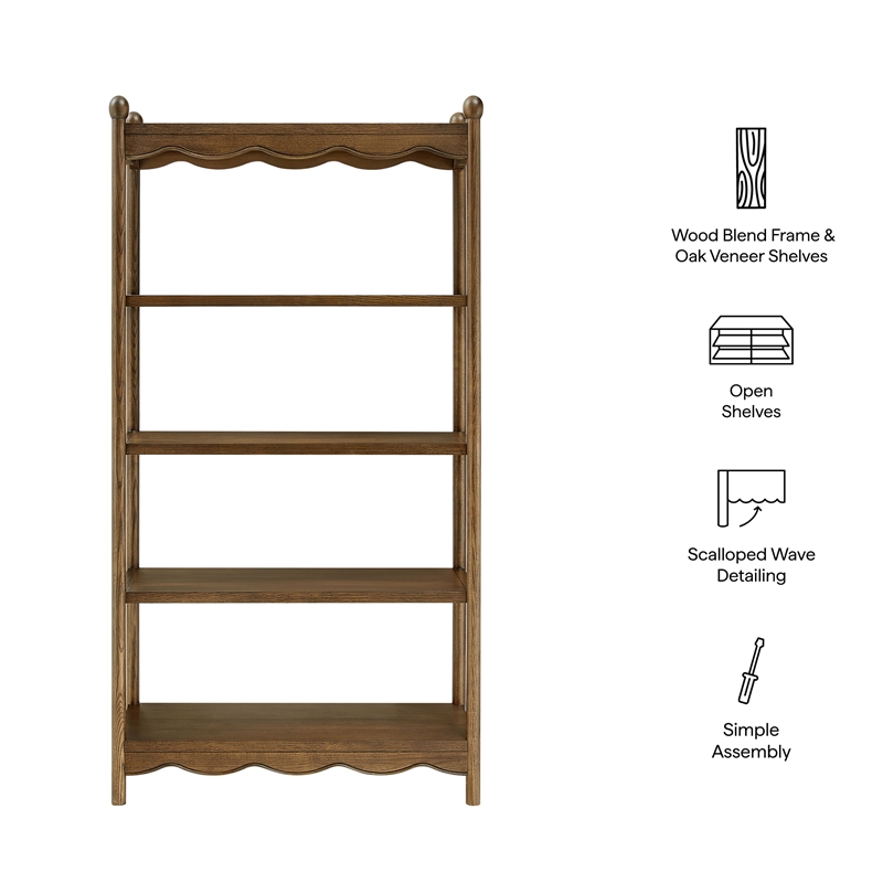 Darcy 4-Tier Open Bookcase in Walnut