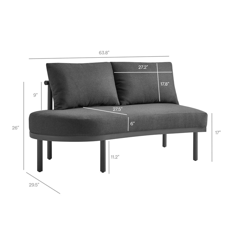 Modway Porta Left-Arm Facing Outdoor Aluminum Modular Piece in Charcoal Anthracite