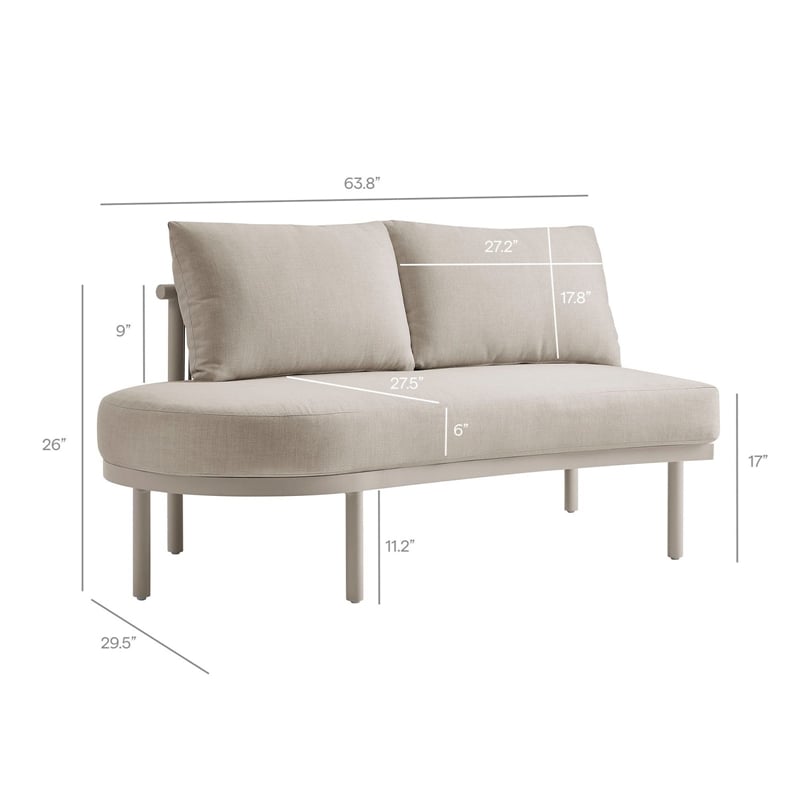 Modway Porta Left-Arm Facing Outdoor Aluminum Modular Piece in Khaki Stone
