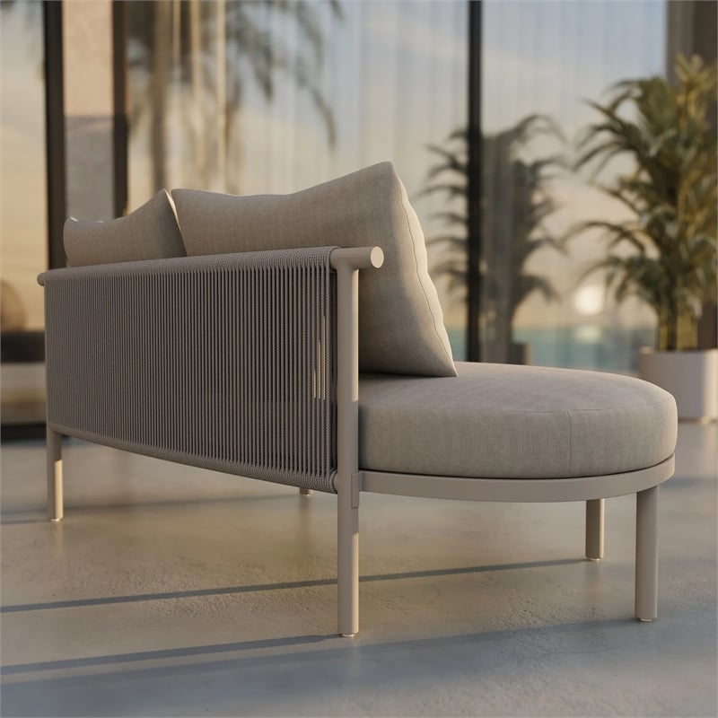 Modway Porta Left-Arm Facing Outdoor Aluminum Modular Piece in Khaki Stone