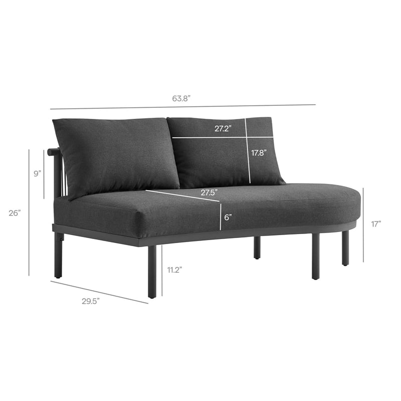 Modway Porta Right-Arm Facing Outdoor Aluminum Modular Piece in Charcoal Anthracite