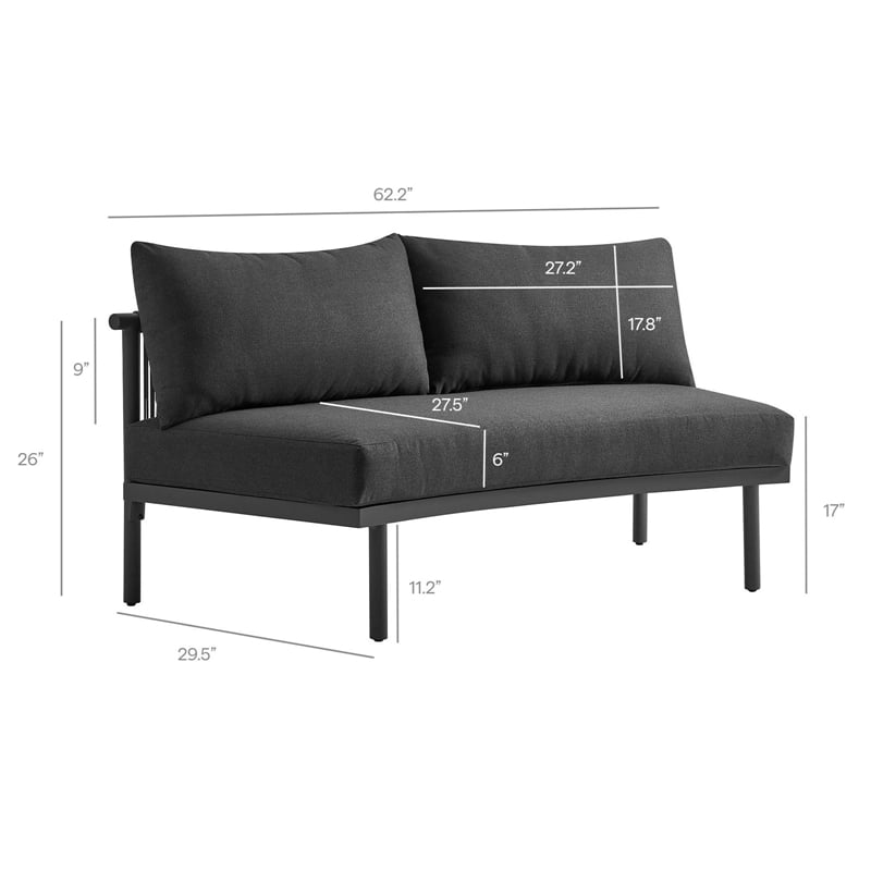 Modway Porta Armless Outdoor Aluminum Modular Piece in Charcoal Anthracite