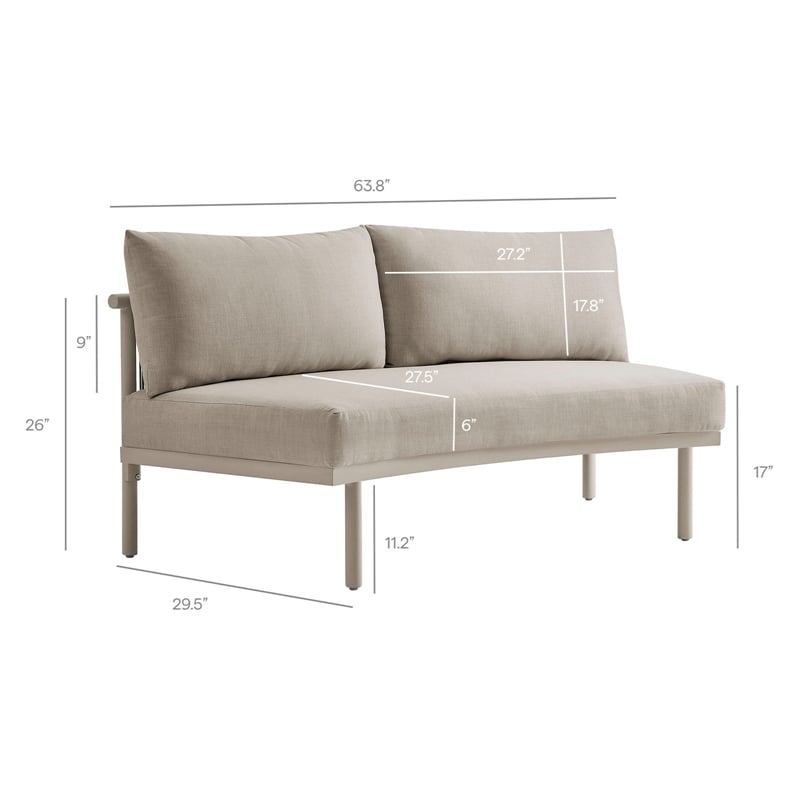 Modway Porta Armless Outdoor Aluminum Modular Piece in Khaki Stone
