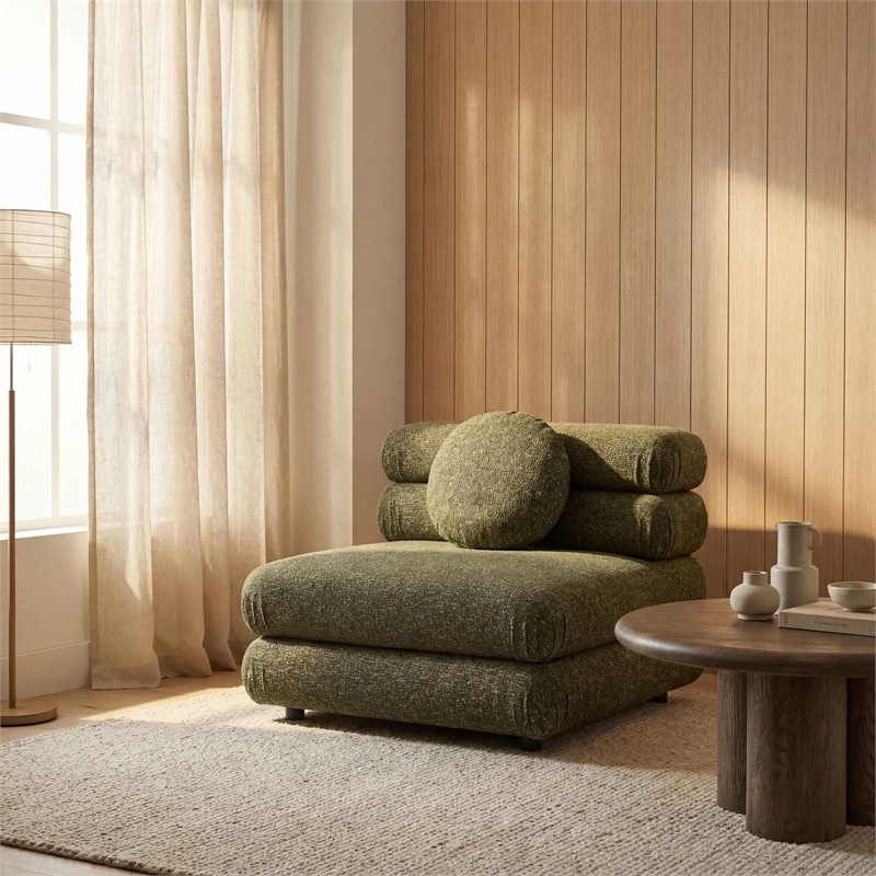 Modway Jubilee Upholstered Modular Armless Chair in Olive