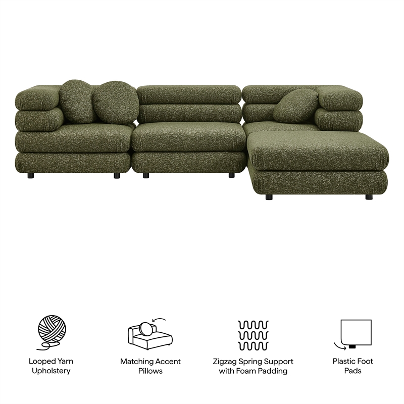 Jubilee 4-Piece Upholstered Modular Sofa Set in Olive