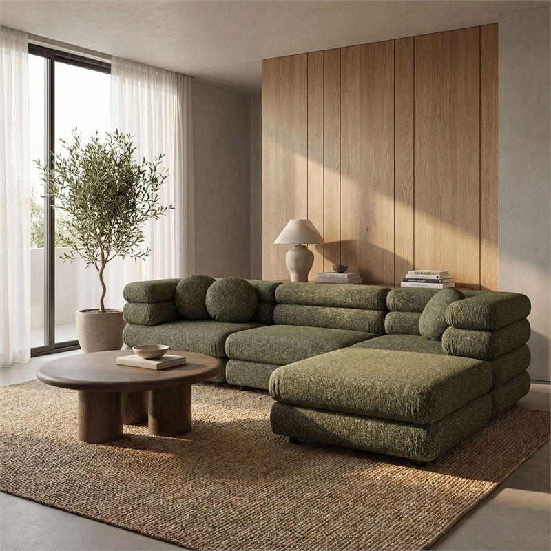 Jubilee 4-Piece Upholstered Modular Sofa Set in Olive
