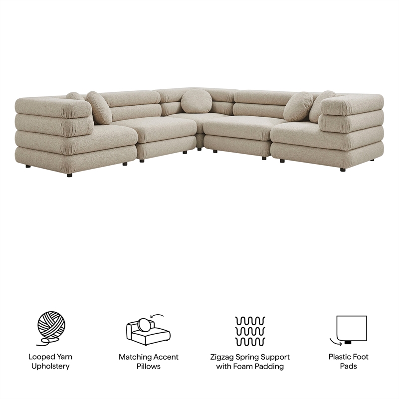 Jubilee 5-Piece Upholstered Modular L-Shaped Sofa Set in Linen