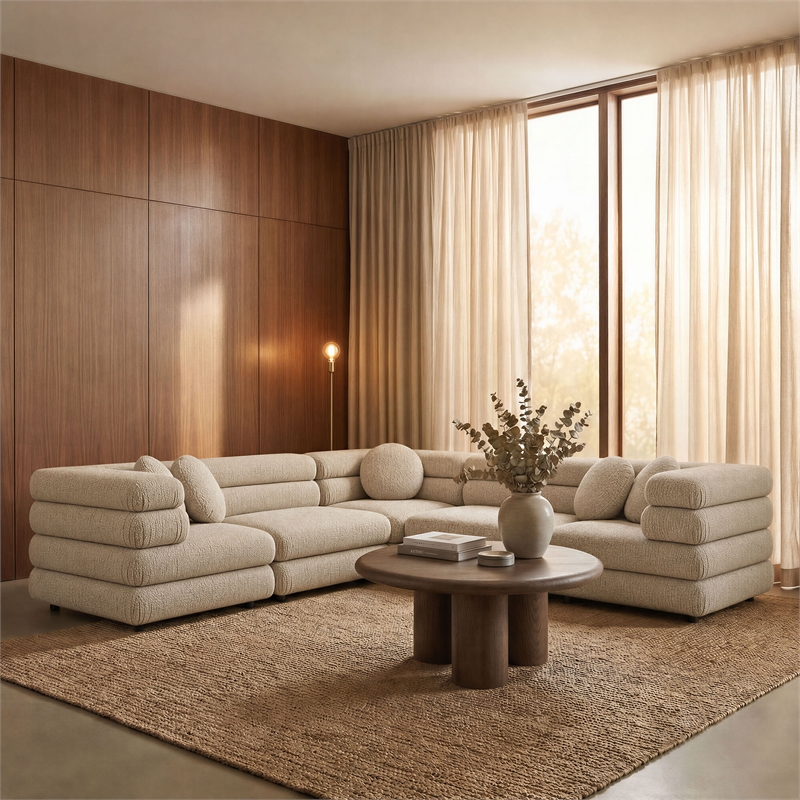 Jubilee 5-Piece Upholstered Modular L-Shaped Sofa Set in Linen