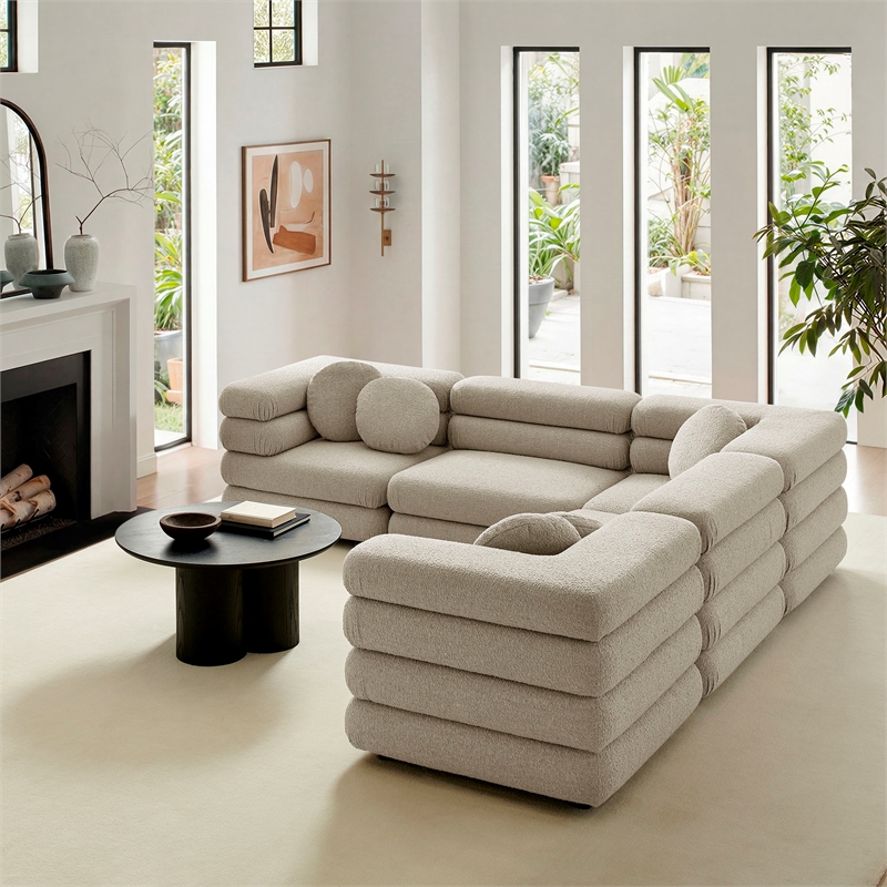 Jubilee 5-Piece Upholstered Modular L-Shaped Sofa Set in Linen