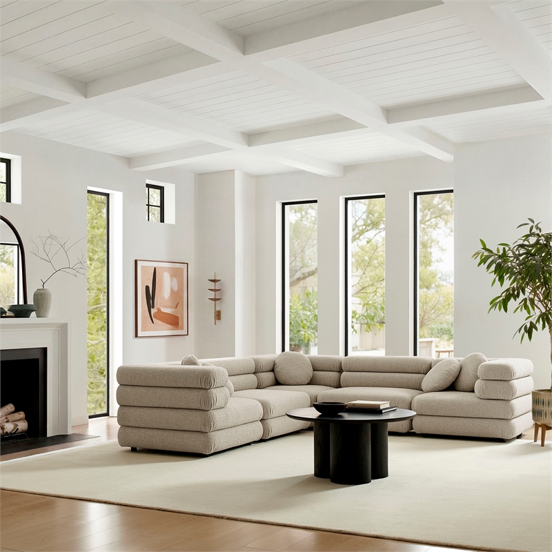 Jubilee 5-Piece Upholstered Modular L-Shaped Sofa Set in Linen