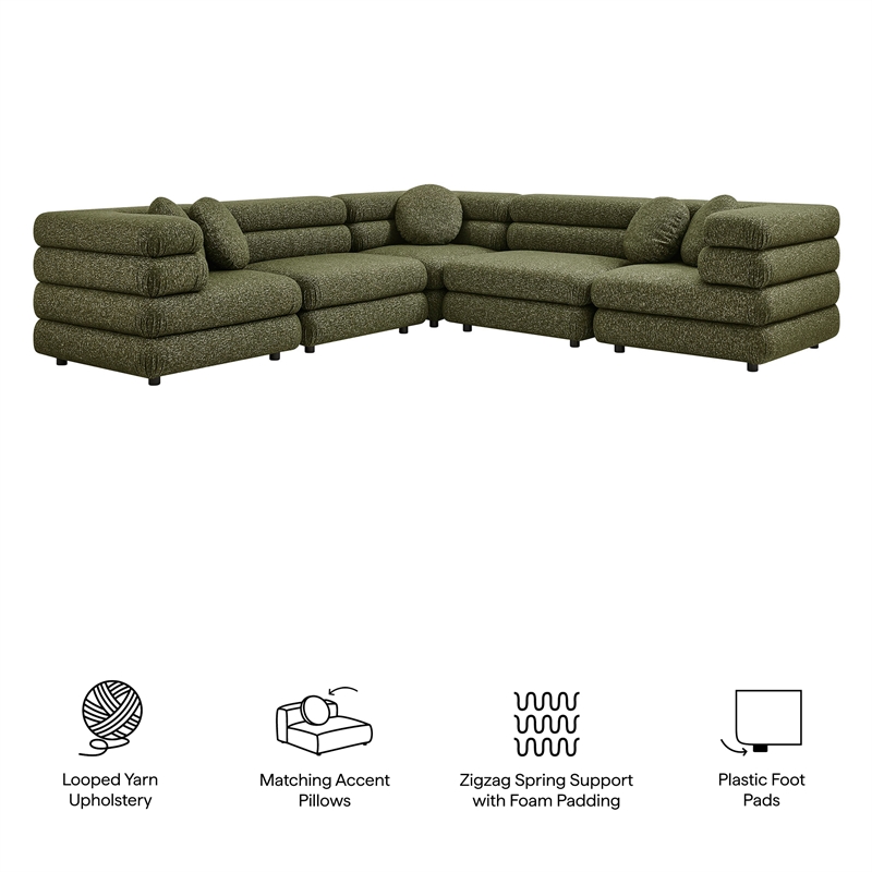 Jubilee 5-Piece Upholstered Modular L-Shaped Sofa Set in Olive
