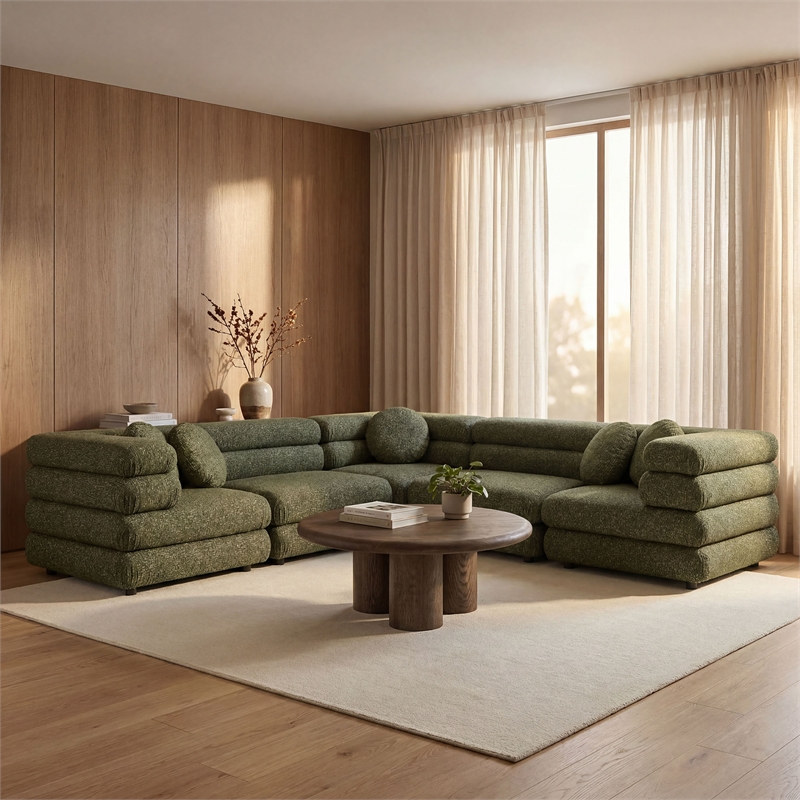 Jubilee 5-Piece Upholstered Modular L-Shaped Sofa Set in Olive